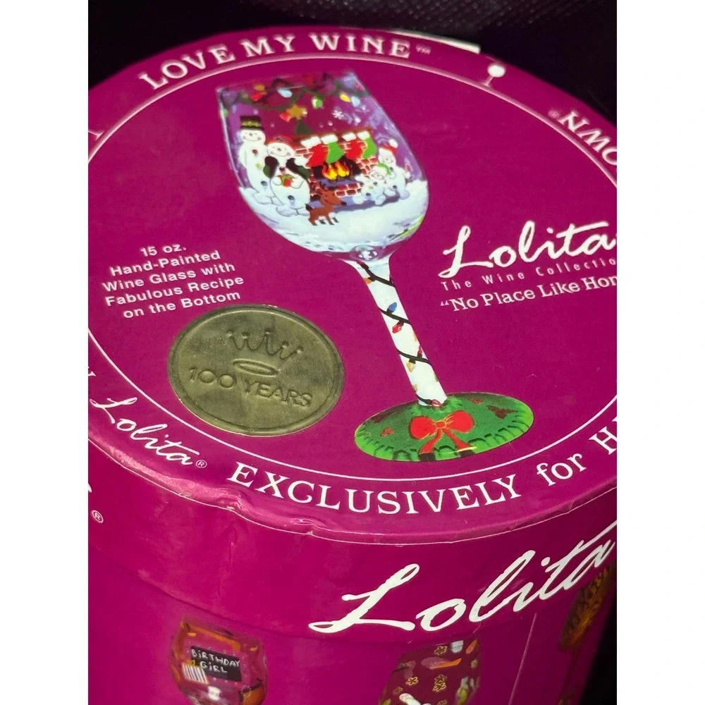 Lolita Love My Wine‎ No Place Like Home Christmas Wine Glass 15oz Hallmark Boxed